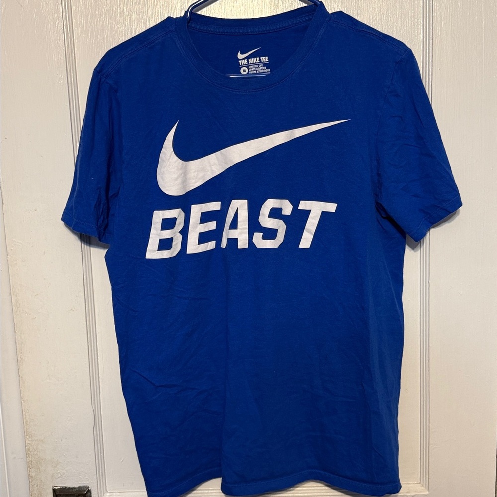 Nike Blue T-Shirt with White 'Beast' Logo